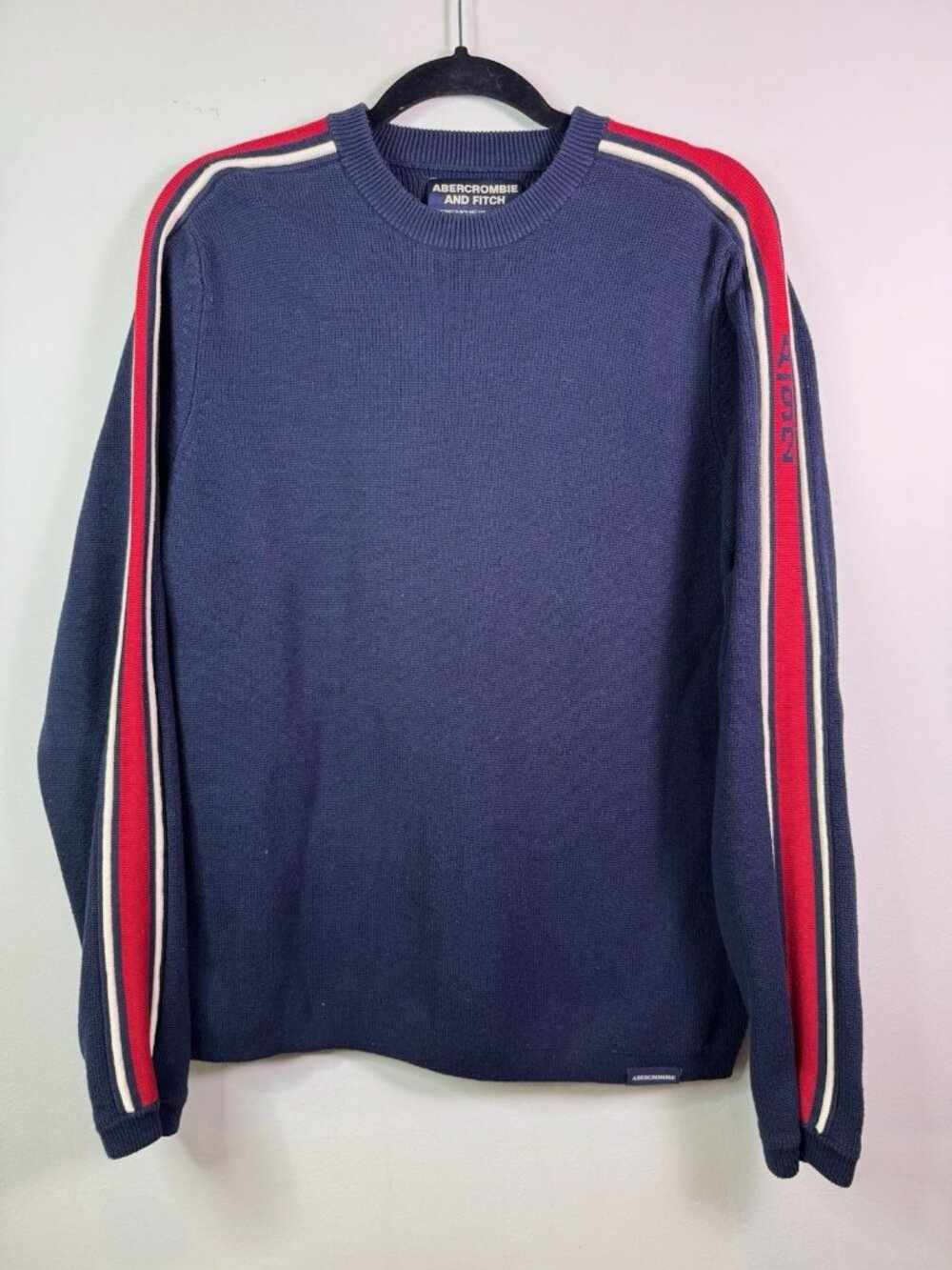 VTG Abercrombie & Fitch Striped Sleeve Sweater Blue A92 Men Medium Hong Kong